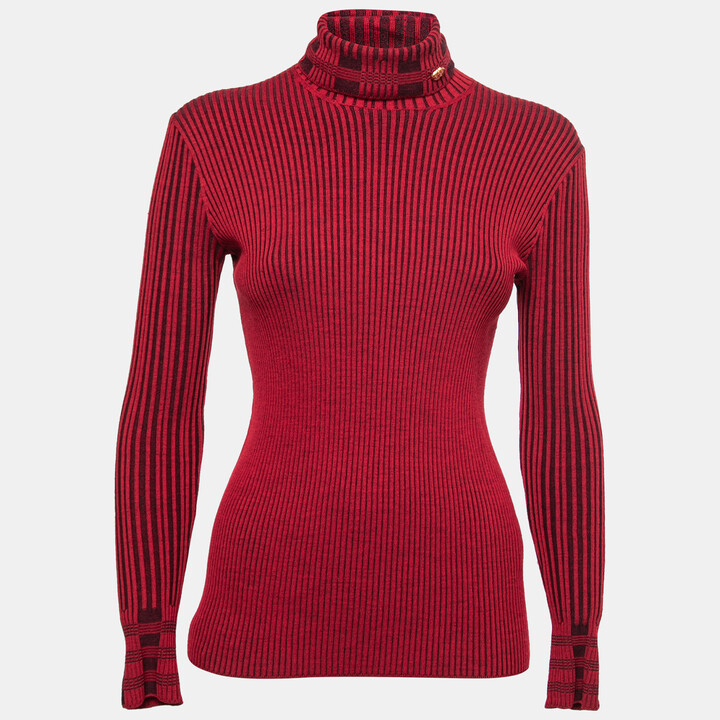Chanel Red Ribbed Knit Wool Turtleneck Top M - ShopStyle
