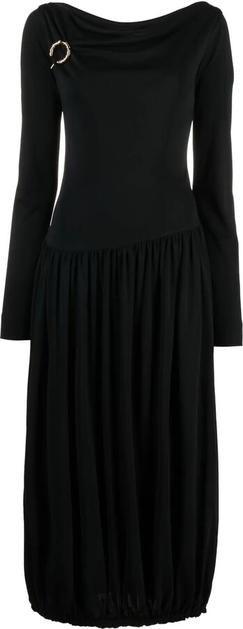 Lanvin Long-Sleeve Asymmetric Midi Dress