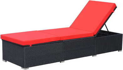 Benjara Remie Outdoor Chaise Lounger, Poly Rattan, Cushions, 77 Inch