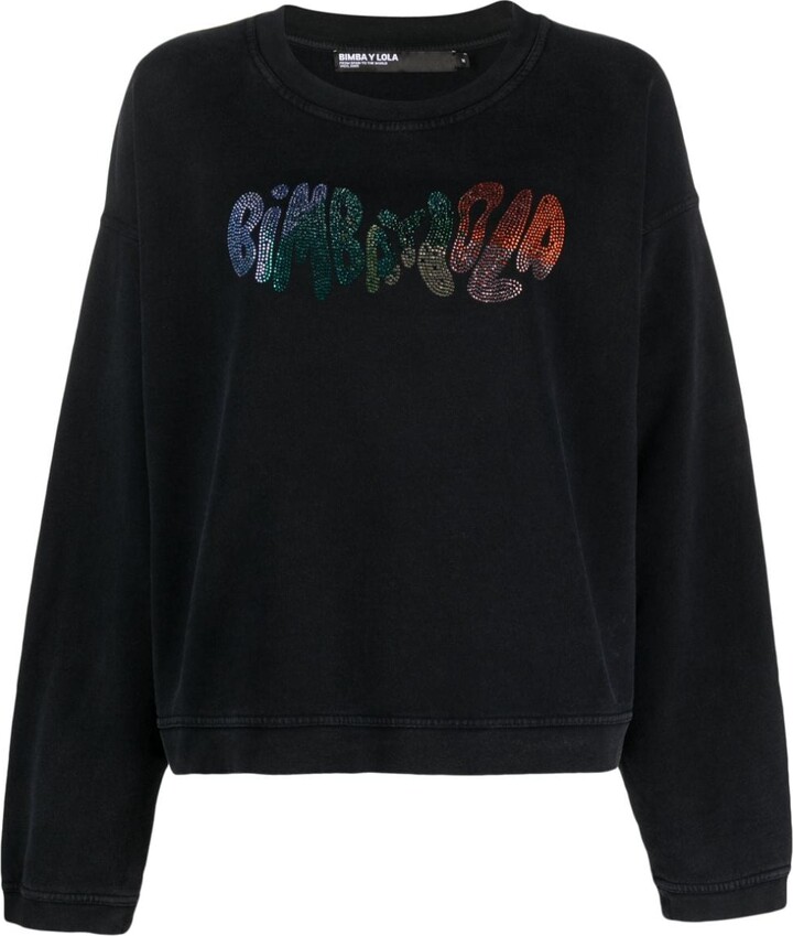 Bimba y Lola Crystal-Embellished Logo Sweatshirt - ShopStyle Jumpers ...
