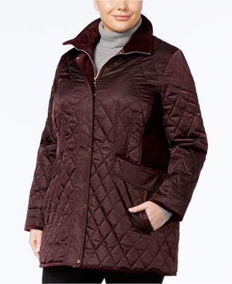 Vince Camuto Plus Size Velvet-Trim Quilted Coat