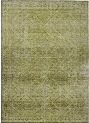 Orren Ellis 3' X 5' Artichoke Green And Ivory Geometric Washable Indoor Outdoor Area Rug