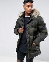 Thumbnail for your product : SikSilk Puffer Parka In Camo With Faux Fur Hood