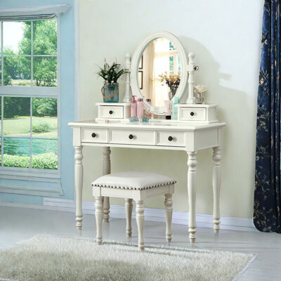 One Allium Way Retro Solid Wood Makeup Vanity Vanity