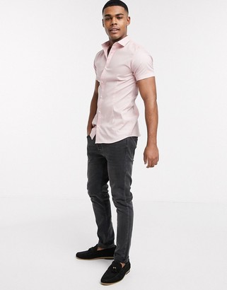 Jack and Jones short sleeve smart stretch shirt in pink