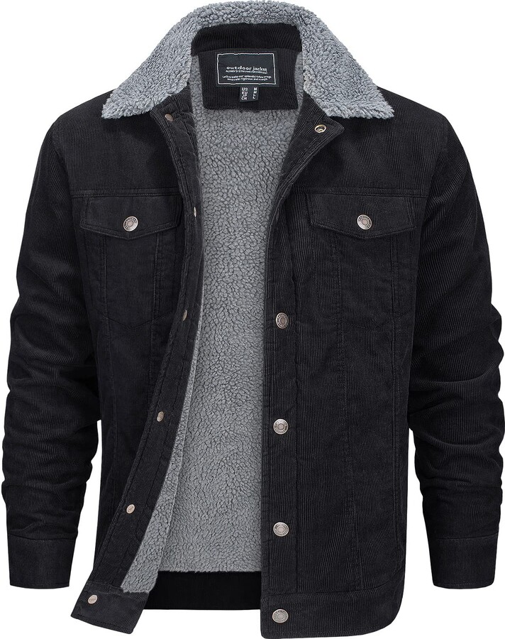 EKLENTSON Men's Sherpa Fleece Lined Corduroy Trucker Jacket Winter Thermal Coats with Multi