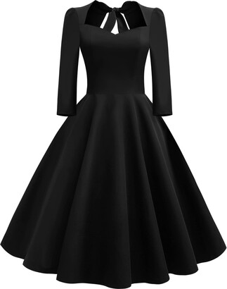 Odizli Wedding Guest Dresses for Women 50s Vintage Elegant Rockabilly 1950s  1940s Fancy Style 3/4 Seleeve Swing Skater Tea Party Dress Funeral Work  Formal Occasion Cocktail Prom Evening Gown Black S - ShopStyle
