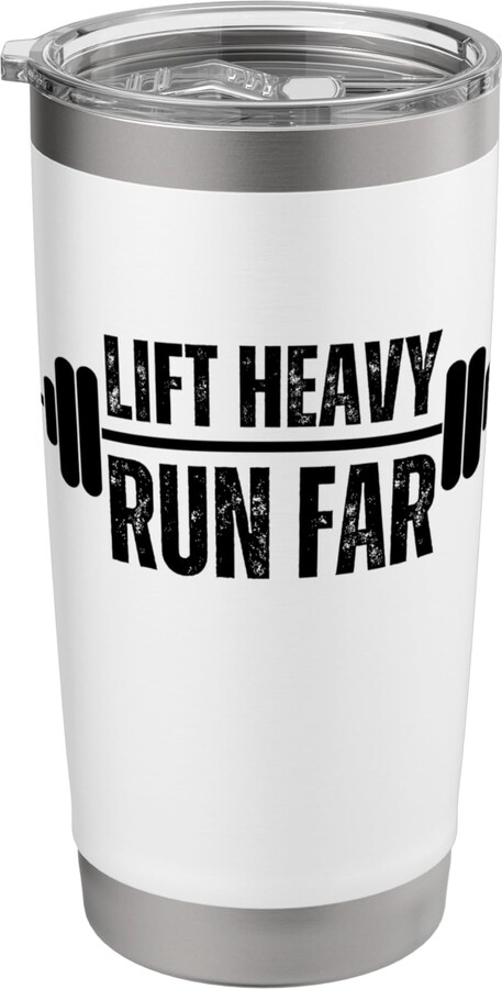 Lift Heavy Run Far apparel co. Lift heavy Run Far Weightlifter gym barbell runner vintage Stainless Steel Insulated Tumbler