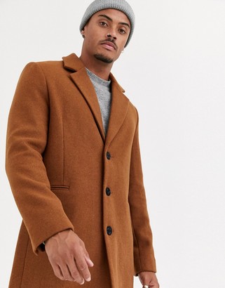 ASOS DESIGN wool mix overcoat in tan