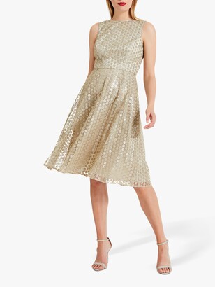 Phase Eight Imani Sequin Embroidered Flower Dress, Gold
