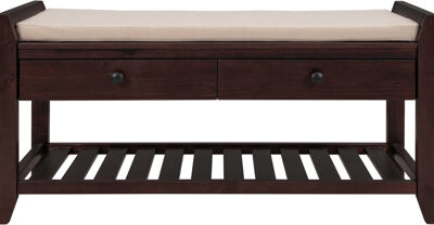 Wood Shoe Rack With Soft Cushioned Seat And Storage Entryway Spacious Drawers (