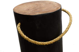 The Orchard Furniture Natural Teak Round Black Stool Side Table With Rope