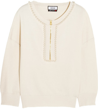 Moschino Pearl-embellished silk and cotton-blend sweater