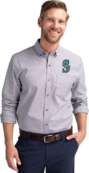 Cutter & Buck SeattleMarinersCutter&BuckStretchOxfordMensBigandTallLongSleeveDressShirt-Charcoal-1XBig
