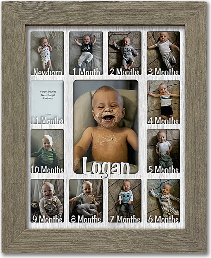 Etsy Baby First Year Personalized Frame - Holds Twelve 2.5" X 3.5" Newborn Photos & 5" 7" One Picture | Barnwood Gray Frame