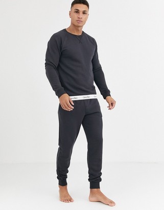 Calvin Klein Modern Cotton Stretch crew neck sweat with logo hem in dark grey