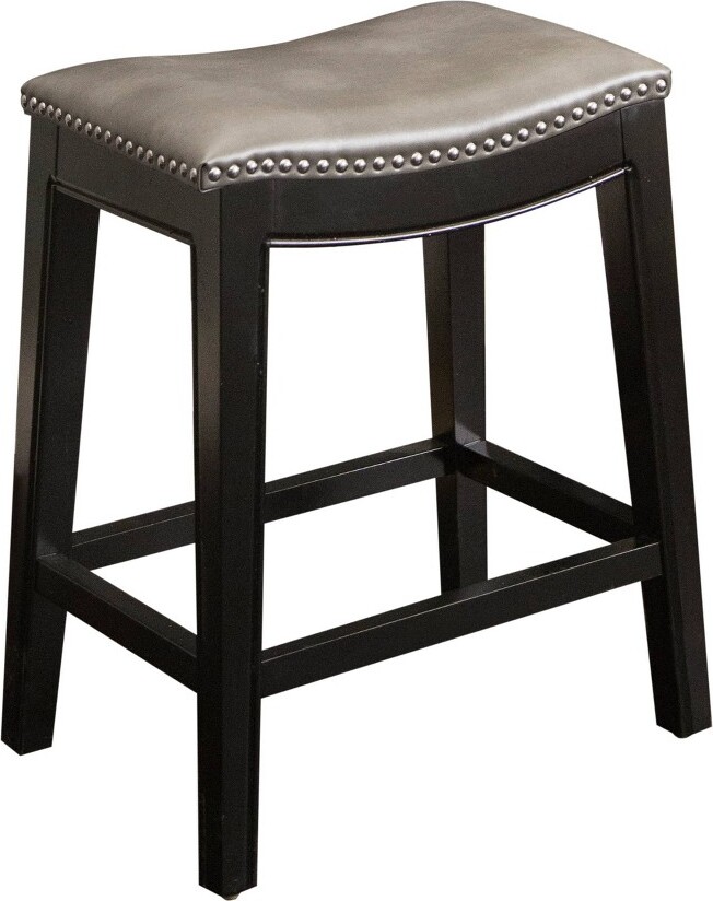 Randy Dark Leather Nailhead Trim Counter Height Barstool Gray Abbyson