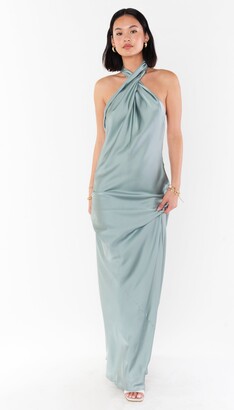 Jasmine Halter Maxi Dress ~ Steel Blue Luxe Satin