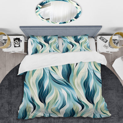 Design Art Blue And Green Ikat Swirl Oasis Duvet Cover Set