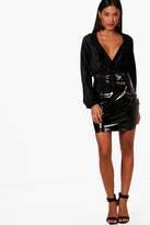 Thumbnail for your product : boohoo Slouchy Wrap Front Long Sleeve Velvet Crop