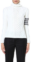 Thumbnail for your product : Thom Browne Turtle-neck cable-knit jumper White w/grey