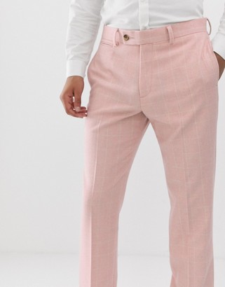 ASOS DESIGN wedding slim suit trousers in pink wool blend check
