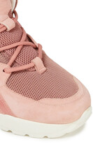 Thumbnail for your product : Ferragamo Skylar patent leather-trimmed suede and mesh sneakers