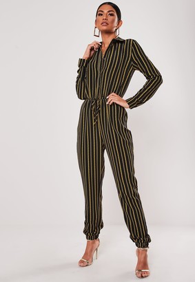 Missguided Black Chain Printed Shirt Jumpsuit