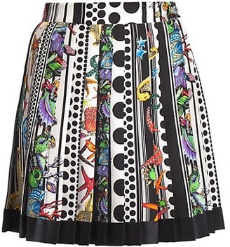 Versace Tresor Pinstripe Printed Pleated Silk Mini Skirt