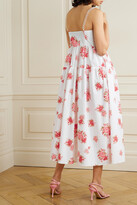 Thumbnail for your product : Les Rêveries Chain-embellished Tiered Floral-print Cotton-poplin Midi Dress - White