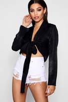 Thumbnail for your product : boohoo Tie Plunge Oversized Blouse