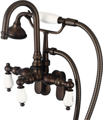 dCOR design Stonington Triple Handle Wall Mounted Clawfoot Tub Faucet with Handheld Shower