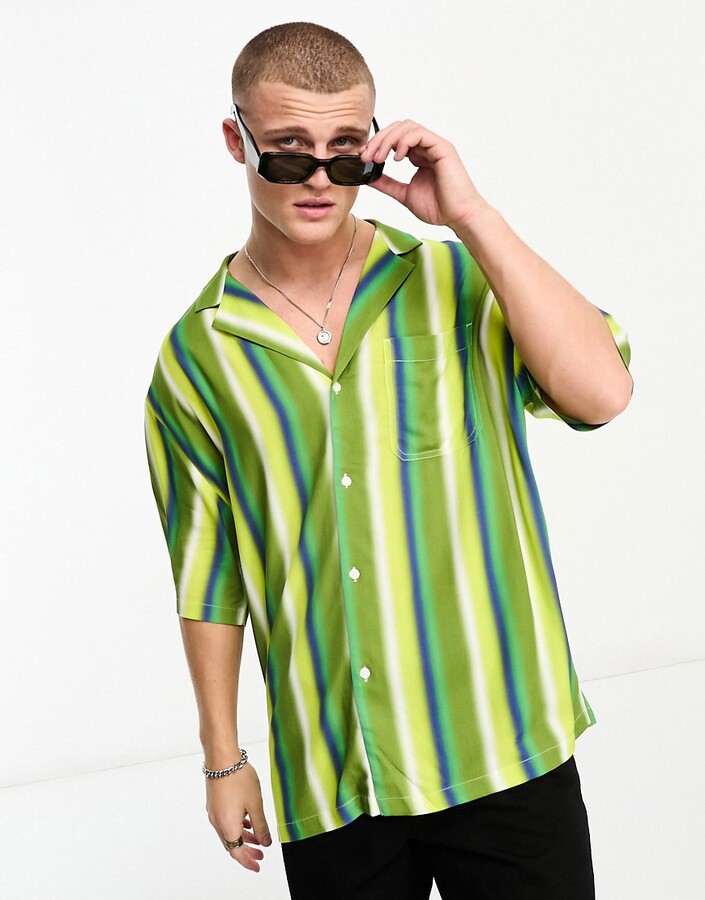 ASOS DESIGN oversized revere longline bowling shirt in green