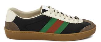Gucci G74 Black Leather Sneaker With Web.