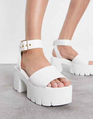 Truffle Collection chunky flatform heeled sandals in white - ShopStyle