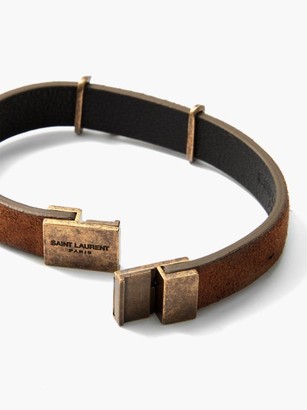 Saint Laurent plaque Leather And Antiqued-metal Bracelet - Brown