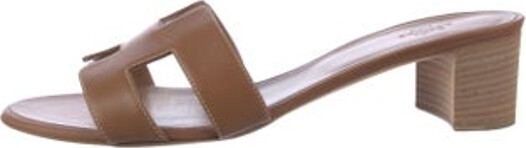 Hermes Oasis Slides Brown Leather Straps