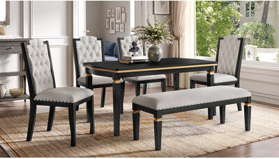Red Barrel Studio Elegant 6-Piece Dining Set With Rectangular Table 4 High-Back Tufted Chairs And Bench For Comfortable Family Meals