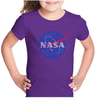 LA Pop Art Girl's Word Art T-Shirt - Nasa's Most Notable Missions