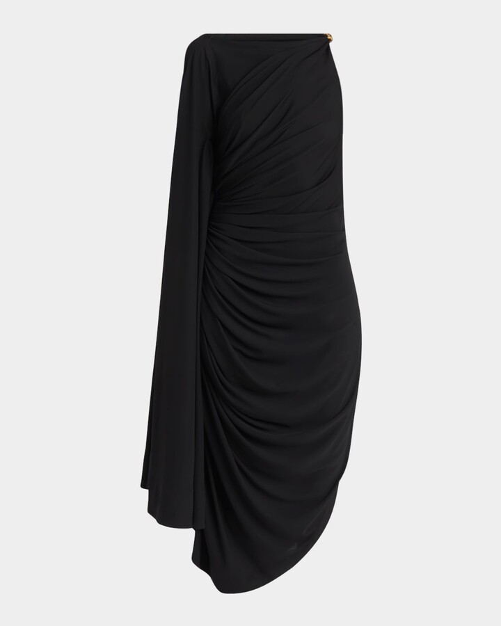 Bottega Veneta Frog Draped Matte Viscose Jersey Cape Dress