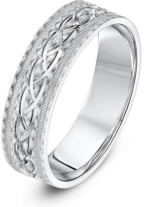 Theia Unisex Sterling Silver Serrated Matt with Center Design 6mm Wedding Ring - Size V