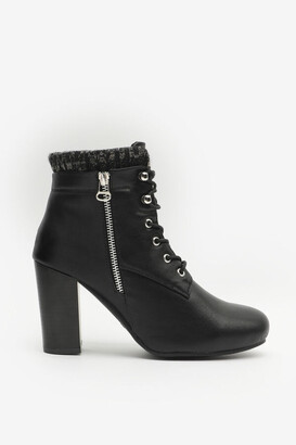 Ardene Block Heel Boots with Knit Collar ShopStyle