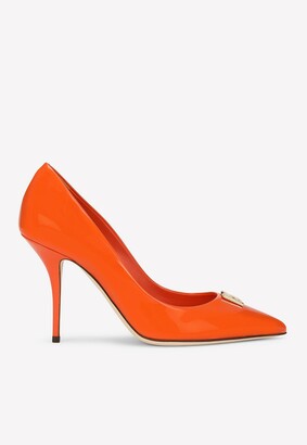 orange leather pumps