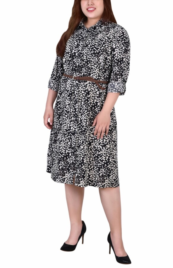 NY Collection Plus Size 3/4 Roll Tab Sleeve Shirt Dress ShopStyle
