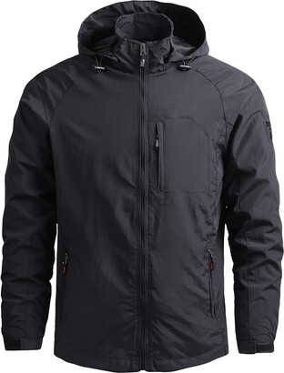 Stormdoing Men's Casual Detachable Hooded Long Sleeve Zipper Pocket Thin Coat  Outdoor Jacket Hiking Waterproof Windbreaker (Black - ShopStyle