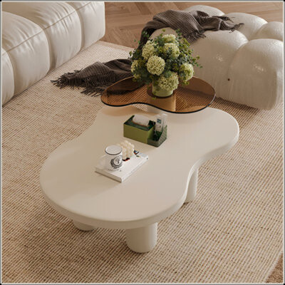 Latitude Run Modern Nesting Coffee Tables Set Of 2, 2 In 1 Irregular Coffee Table With Glass Top End Table For Living Room Easy To Assemble