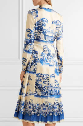 Gucci Pleated Printed Silk-twill Midi Dress - Blue