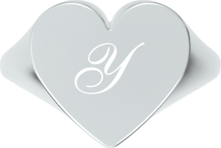 Unaloe Custom Heart Shaped Chevalier Ring In Sterling Silver With -Y- Initial