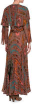 Thumbnail for your product : Etro Long-Sleeve Printed Plissé Silk Gown with Capelet, Red