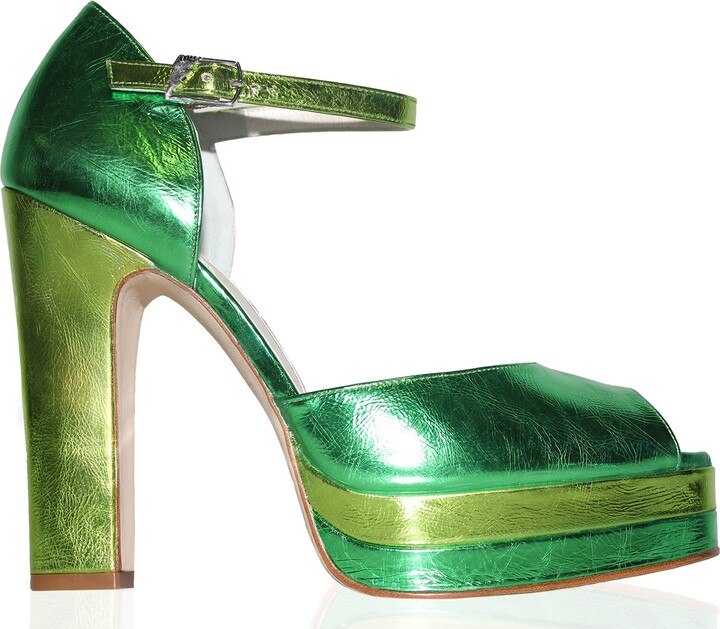 Terry De Havilland Women's Lena Vintage Green Platform Block Heel